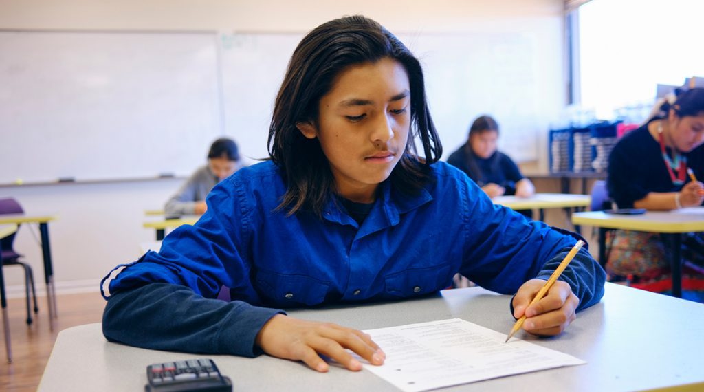 Indigenous teen boy at school